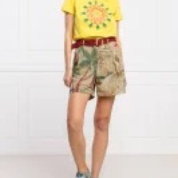 Women's Desigual Red Brown Relaxed High Waist Shorts Tropical Print Size S - Picture 2 of 16
